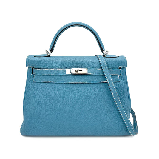 HERMES KELLY 32 RETOURNE BLUE JEAN TOGO HAND SHOULDER BAG □O SHW 90291266