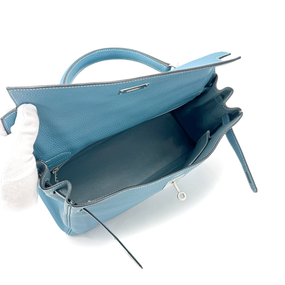 HERMES KELLY 32 RETOURNE BLUE JEAN TOGO HAND SHOULDER BAG □O SHW 90291266