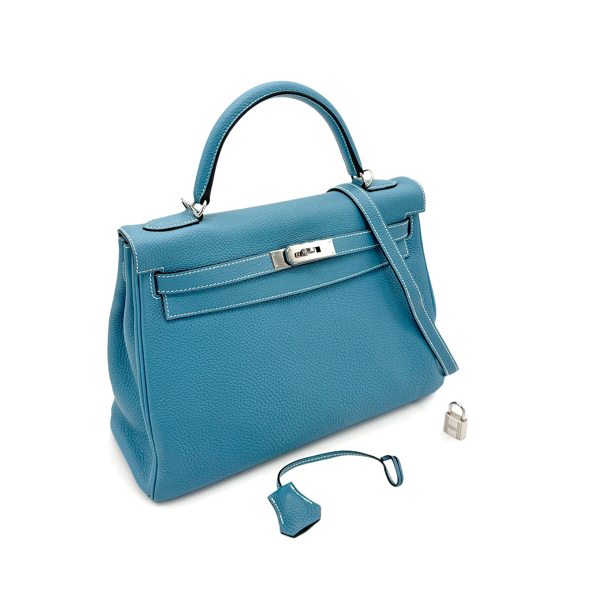 HERMES KELLY 32 RETOURNE BLUE JEAN TOGO HAND SHOULDER BAG □O SHW 90291266