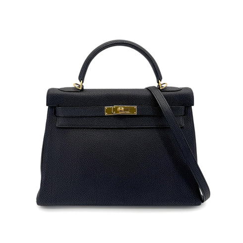 HERMES KELLY 32 RETOURNE BLACK TOGO HAND SHOULDER BAG □F GHW 90272497 - PURPOSE