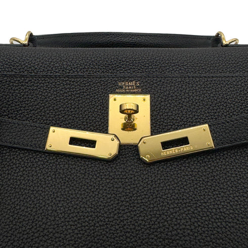HERMES KELLY 32 RETOURNE BLACK TOGO HAND SHOULDER BAG □F GHW 90272497 - PURPOSE