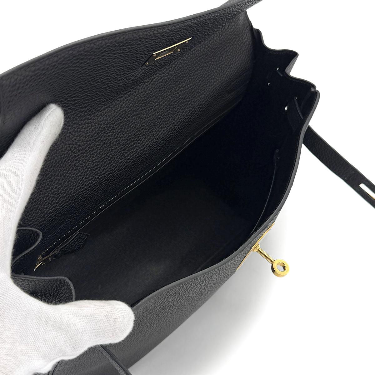 HERMES KELLY 32 RETOURNE BLACK TOGO HAND SHOULDER BAG □F GHW 90272497