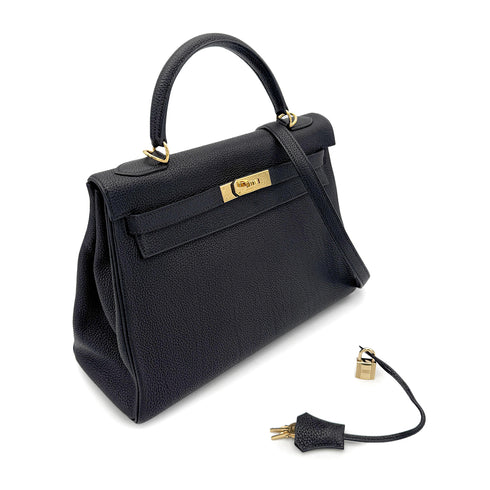 HERMES KELLY 32 RETOURNE BLACK TOGO HAND SHOULDER BAG □F GHW 90272497 - PURPOSE