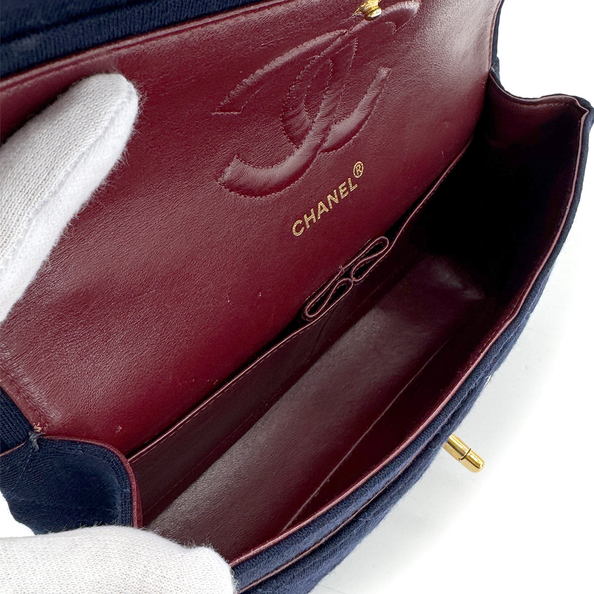 CHANEL VINTAGE MATELASSE CHAIN SHOULDER BAG NAVY COTTON 90272499