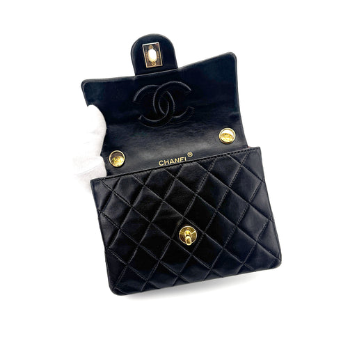 CHANEL VINTAGE MINI MATELASSE CHAIN SHOULDER BAG BLACK LAMB SKIN 90272501 - PURPOSE