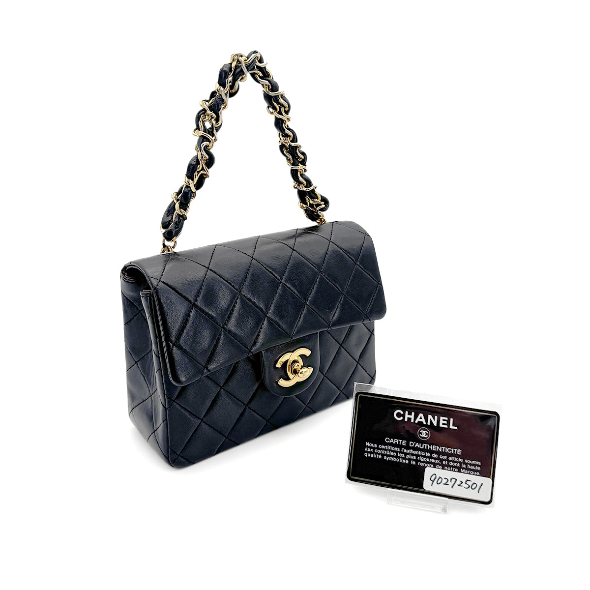 CHANEL VINTAGE MINI MATELASSE CHAIN SHOULDER BAG BLACK LAMB SKIN 90272501