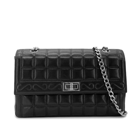 CHANEL VINTAGE 2.55 CHOCOLATE BAR RHINESTONE CHAIN SHOULDER BAG BLACK LAMB SKIN 90272503 - PURPOSE