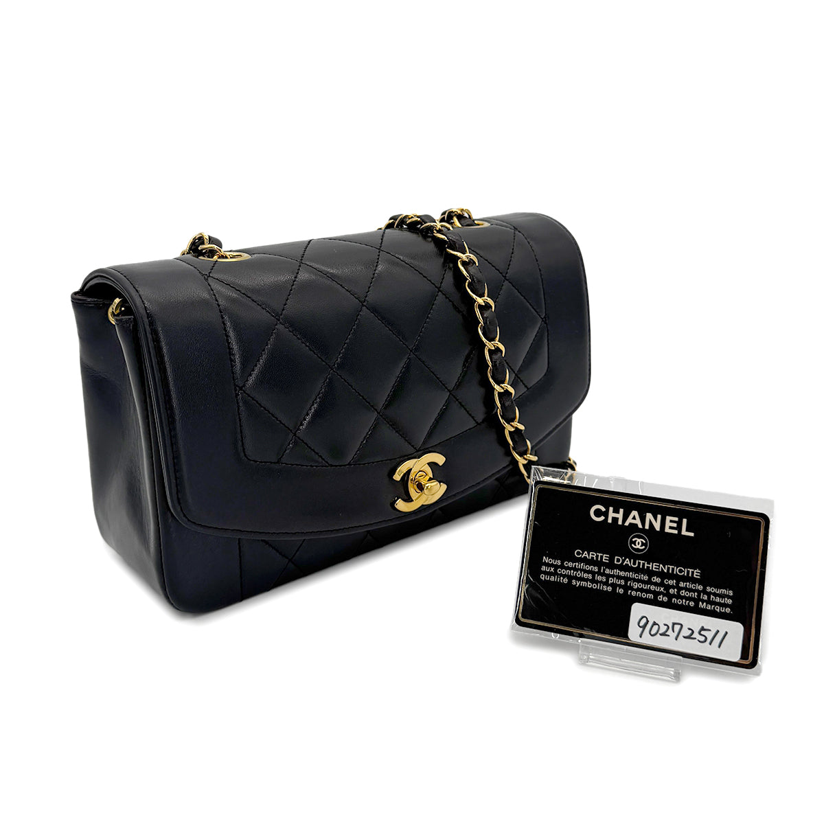 CHANEL VINTAGE DIANA SMALL CHAIN SHOULDER BAG BLACK LAMB SKIN 90272511