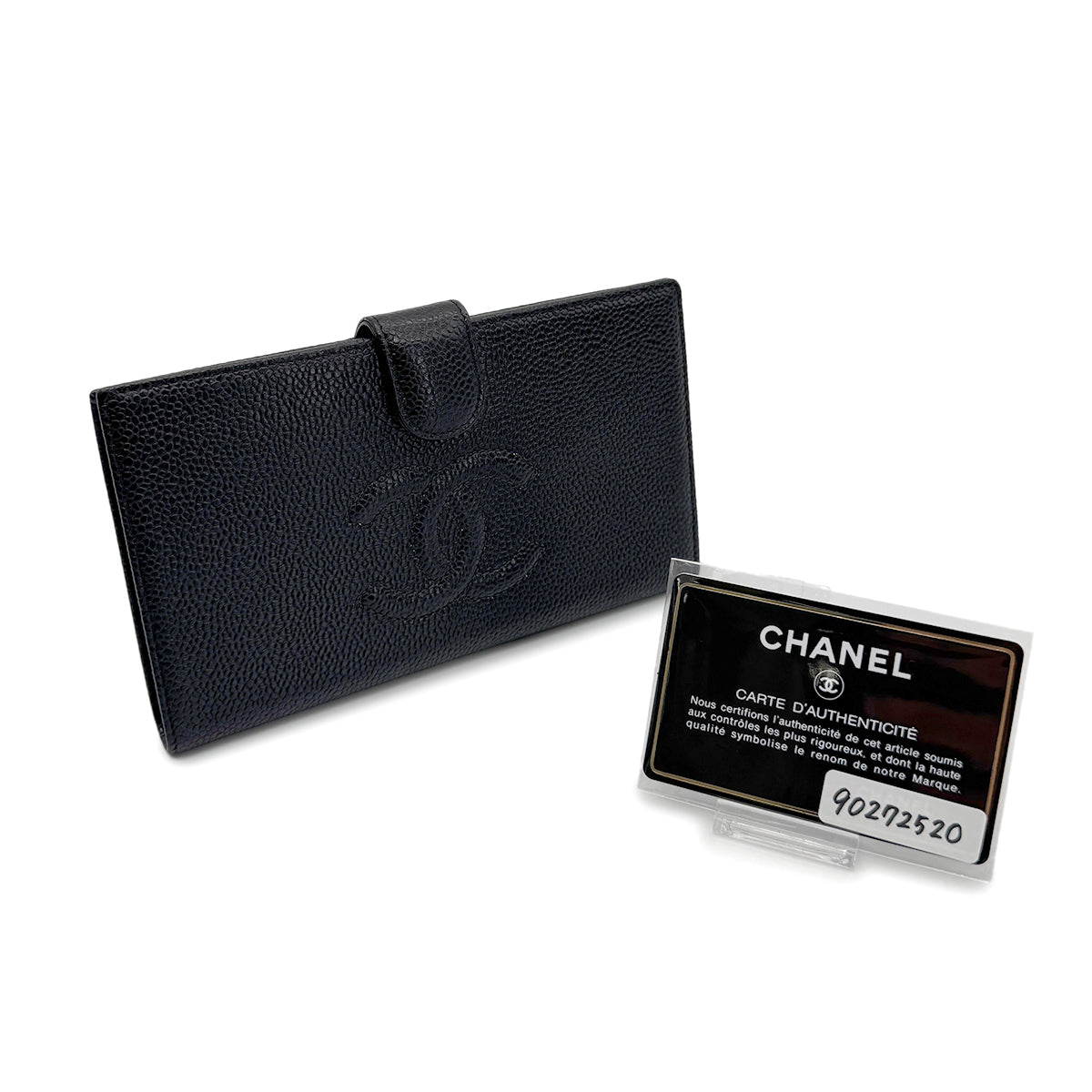 CHANEL VINTAGE BIFOLD LONG WALLET COCOMARK BLACK CAVIAR SKIN 90272520