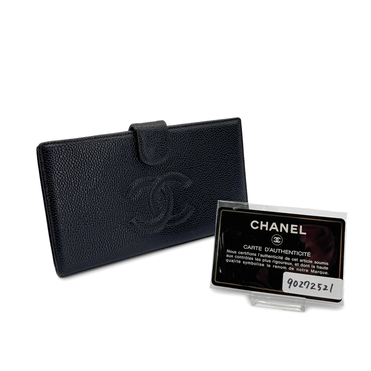CHANEL VINTAGE BIFOLD LONG WALLET COCOMARK BLACK CAVIAR SKIN 90272521