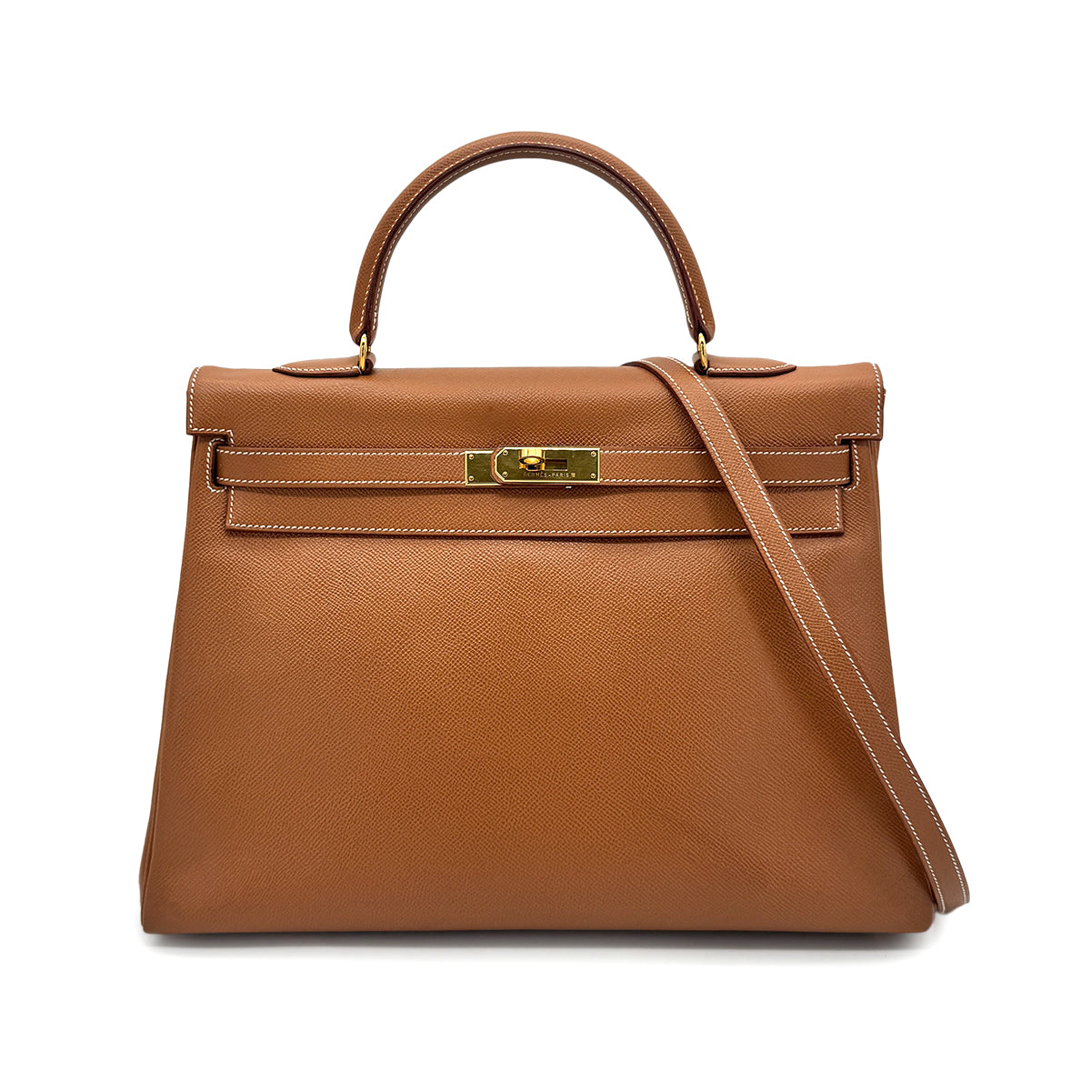 HERMES KELLY 35 RETOURNE GOLD COUCHVEL HAND SHOULDER BAG □A GHW 90272549