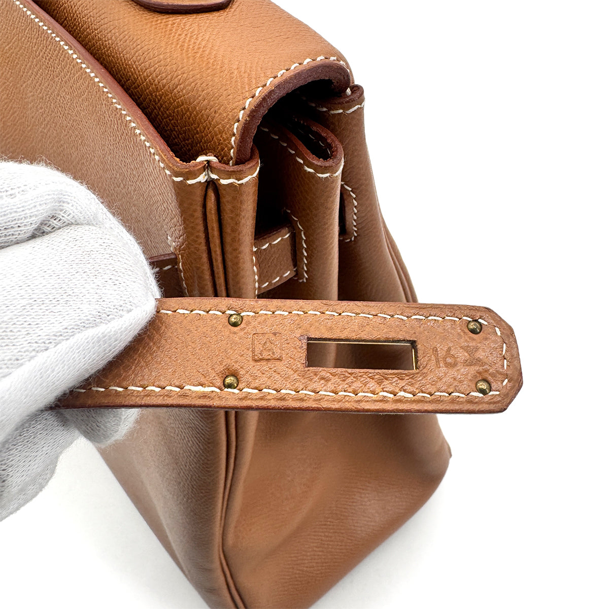 HERMES KELLY 35 RETOURNE GOLD COUCHVEL HAND SHOULDER BAG □A GHW 90272549