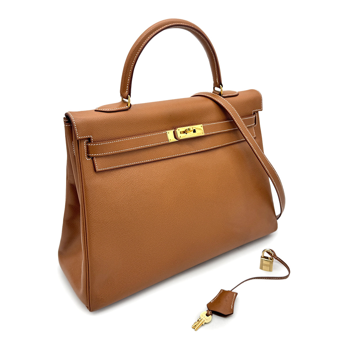 HERMES KELLY 35 RETOURNE GOLD COUCHVEL HAND SHOULDER BAG □A GHW 90272549