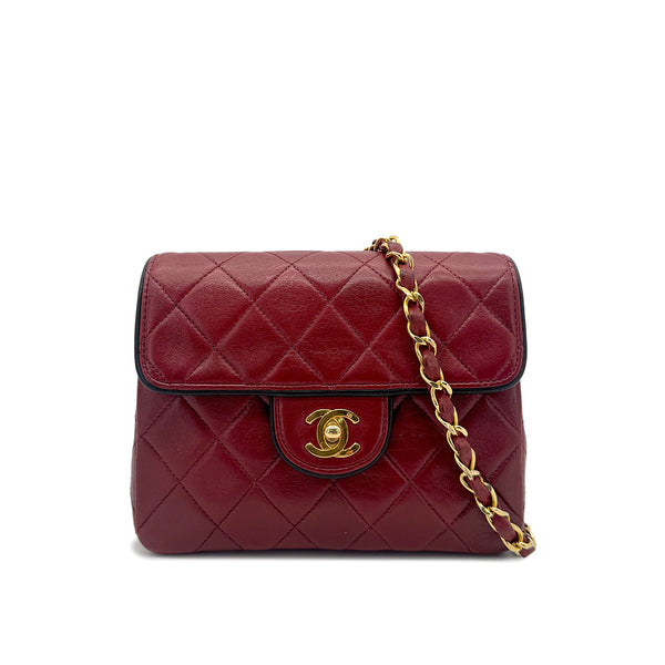 CHANEL VINTAGE MINI SQUARE 17 CHAIN SHOULDER BAG RED LAMB SKIN 90272550 - PURPOSE