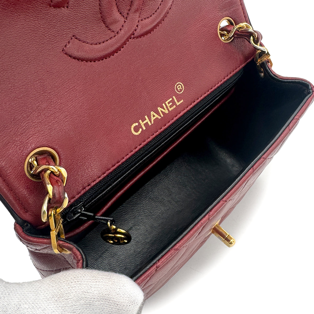 CHANEL VINTAGE MINI SQUARE 17 CHAIN SHOULDER BAG RED LAMB SKIN 90272550