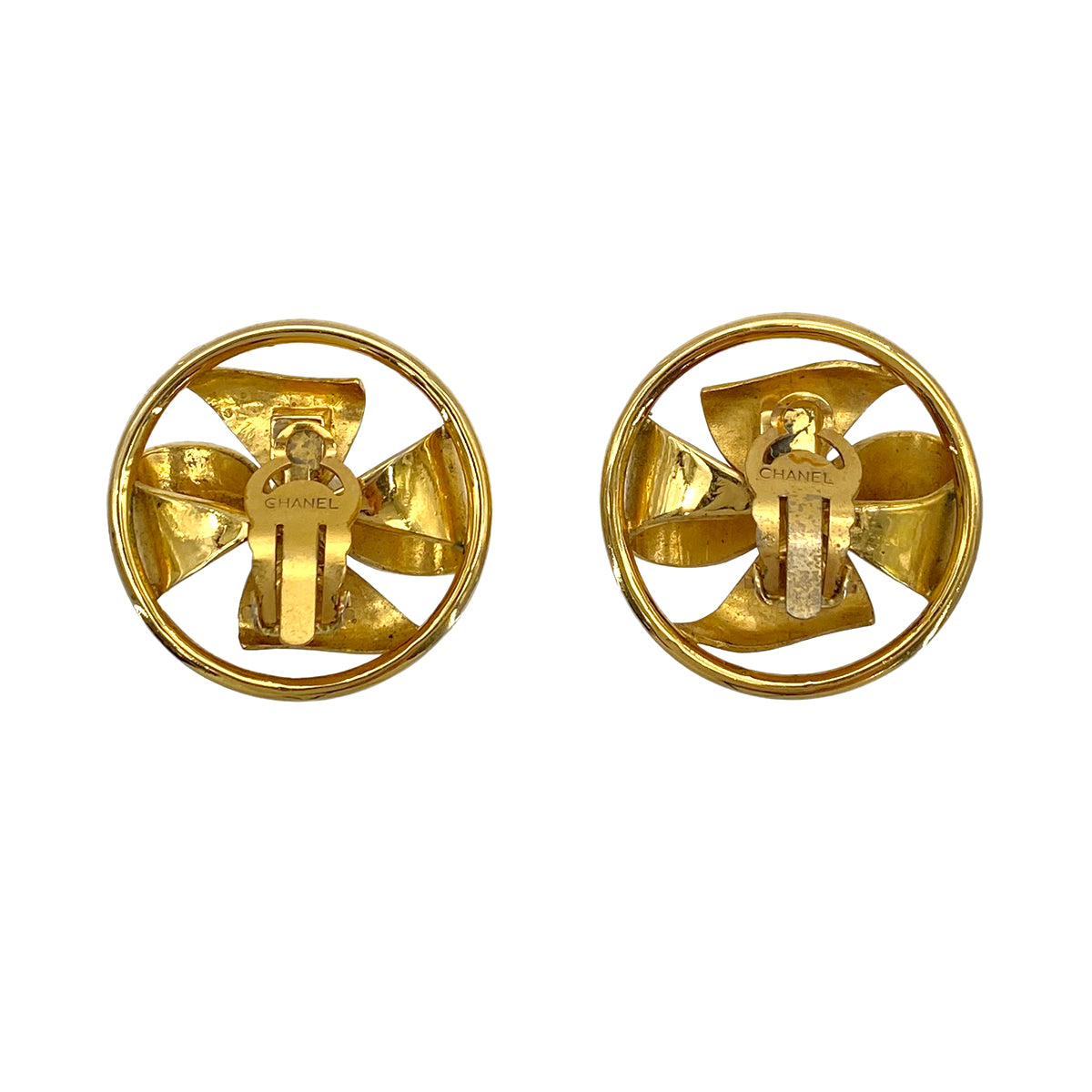 CHANEL VINTAGE EARRINGS FAUX PEARL ROUND LOGO ACCESSORY 90272581