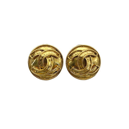 CHANEL VINTAGE EARRINGS COCOMARK ROUND GOLD ACCESSORY 94P 90272584