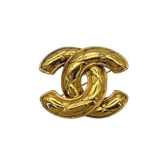 CHANEL VINTAGE MATELASSE COCOMARK BROOCH GOLD ACCESSORY 90272588