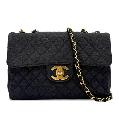 CHANEL VINTAGE MAXI MATELASSE CHAIN SHOULDER BAG BLACK LINEN 90272804 - PURPOSE