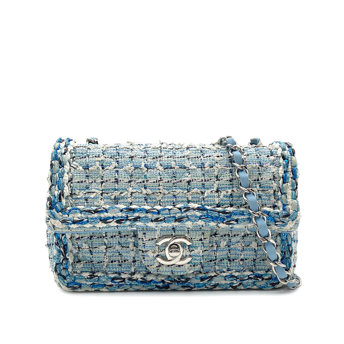 CHANEL MINI MATELASSE CHAIN SHOULDER BAG BLUE TWEED 90272807