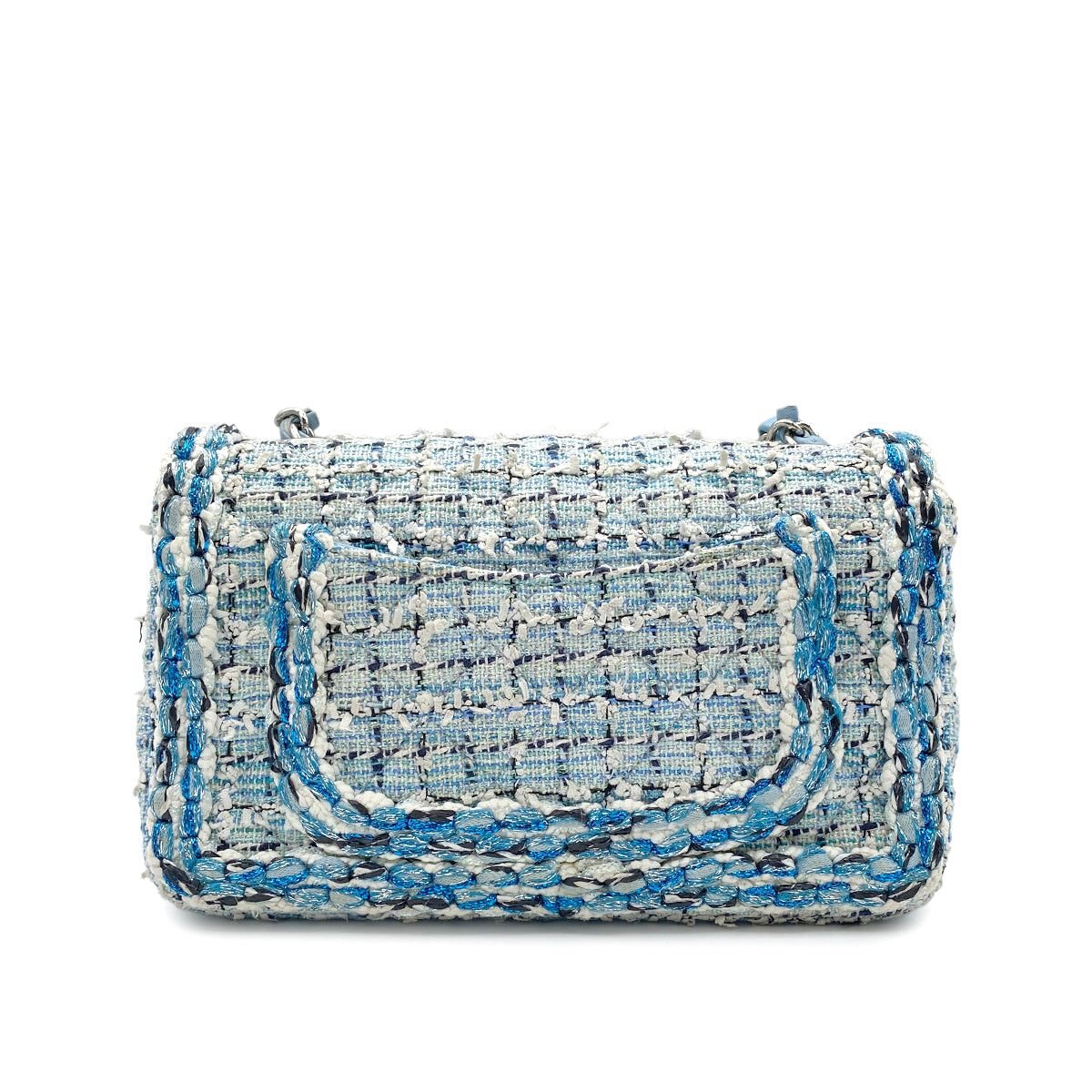 CHANEL MINI MATELASSE CHAIN SHOULDER BAG BLUE TWEED 90272807