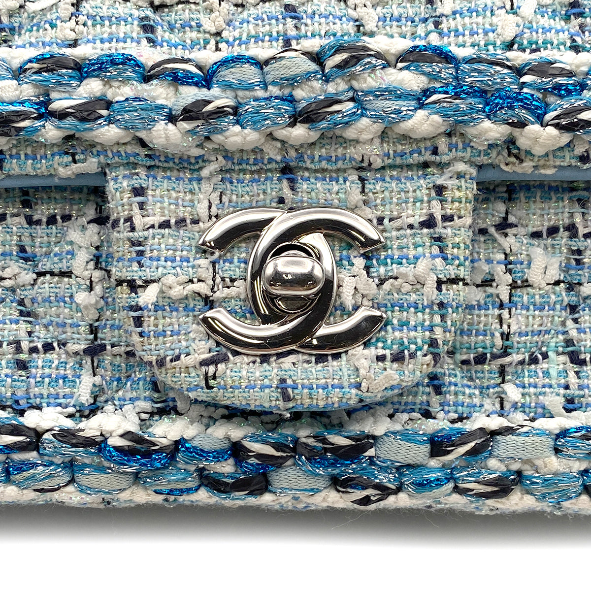 CHANEL MINI MATELASSE CHAIN SHOULDER BAG BLUE TWEED 90272807