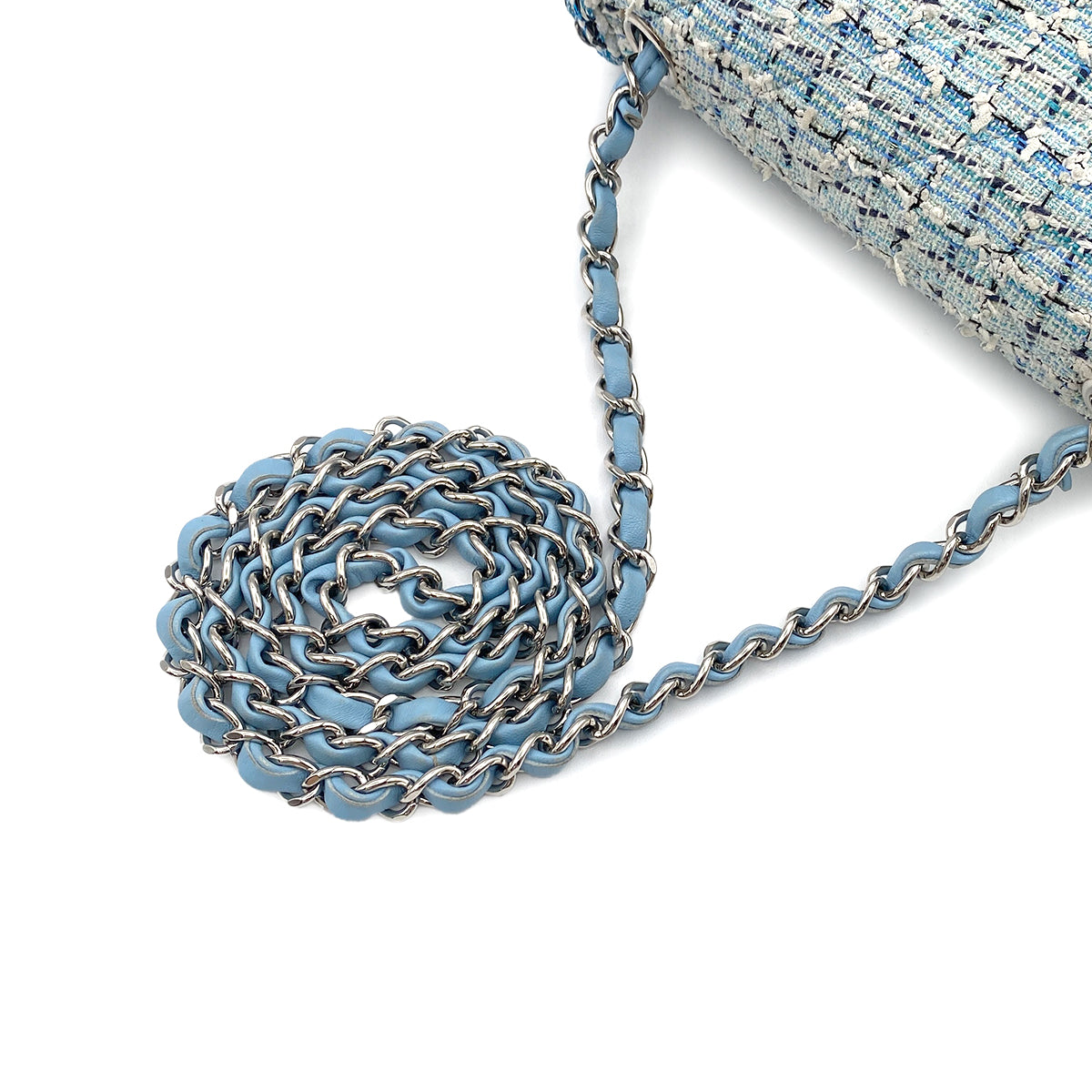 CHANEL MINI MATELASSE CHAIN SHOULDER BAG BLUE TWEED 90272807