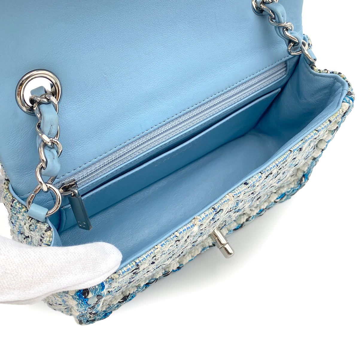CHANEL MINI MATELASSE CHAIN SHOULDER BAG BLUE TWEED 90272807