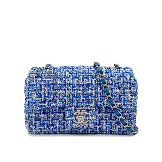 CHANEL MINI MATELASSE CHAIN SHOULDER BAG BLUE TWEED 90272811