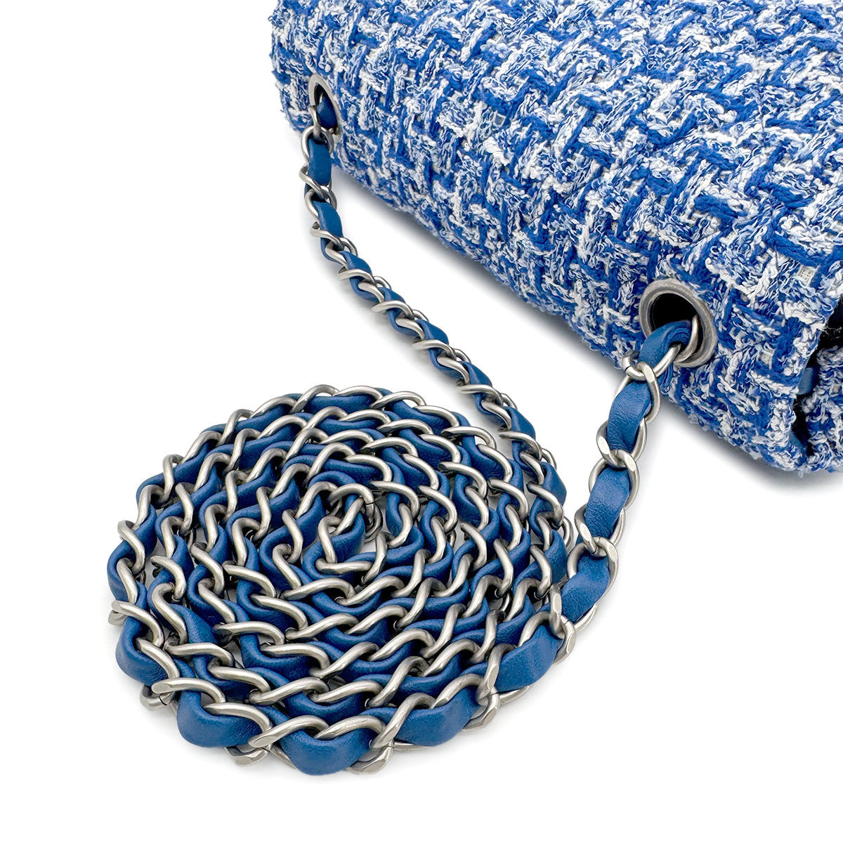 CHANEL MINI MATELASSE CHAIN SHOULDER BAG BLUE TWEED 90272811