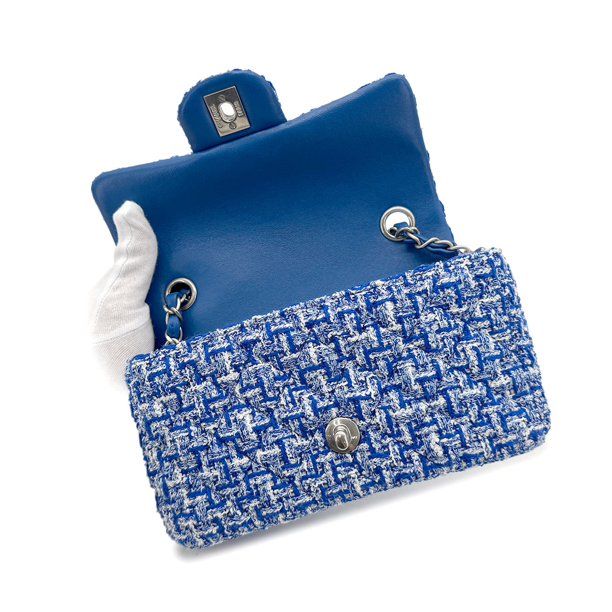 CHANEL MINI MATELASSE CHAIN SHOULDER BAG BLUE TWEED 90272811