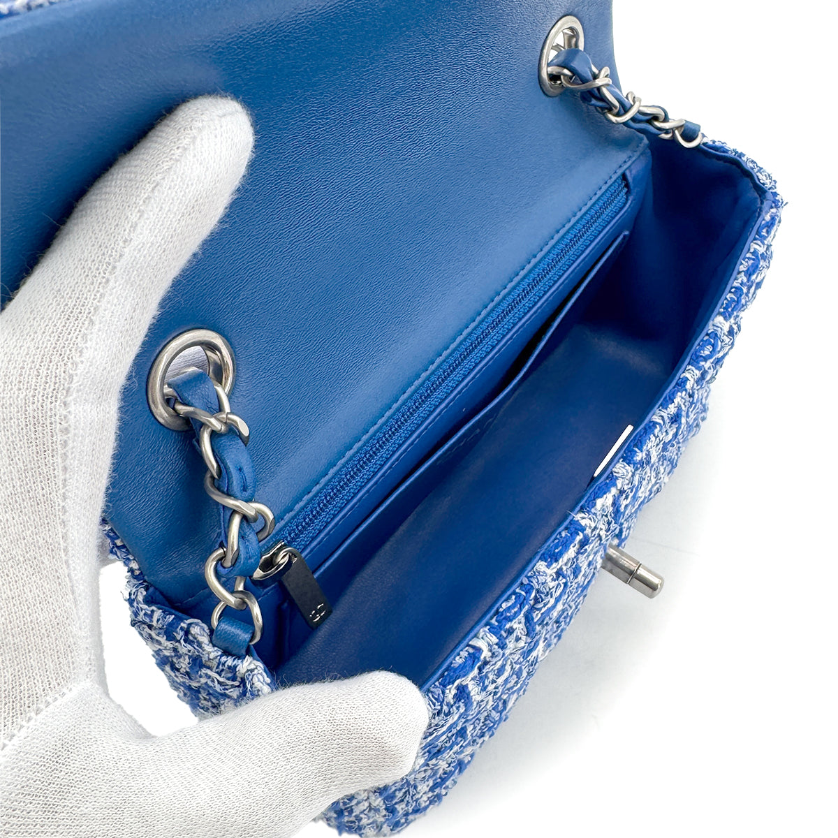 CHANEL MINI MATELASSE CHAIN SHOULDER BAG BLUE TWEED 90272811