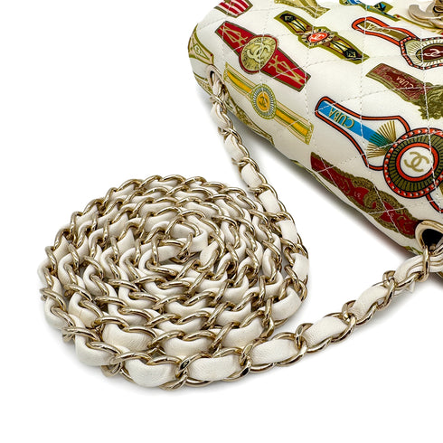 CHANEL MINI MATELASSE CUBA COLLECTION CHAIN SHOULDER BAG WHITE SATIN 90272813