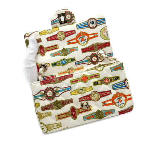 CHANEL MINI MATELASSE CUBA COLLECTION CHAIN SHOULDER BAG WHITE SATIN 90272813