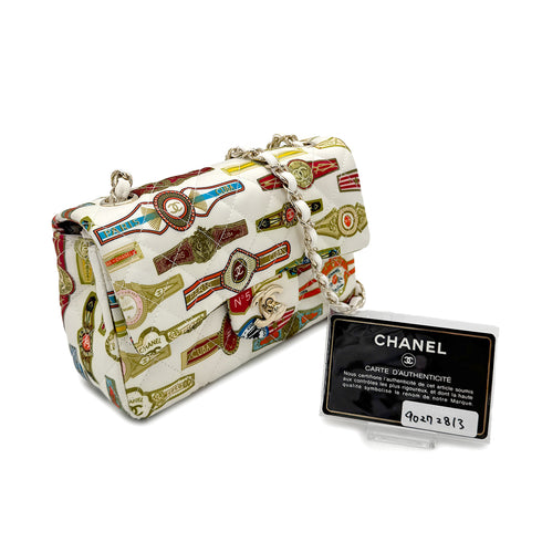 CHANEL MINI MATELASSE CUBA COLLECTION CHAIN SHOULDER BAG WHITE SATIN 90272813