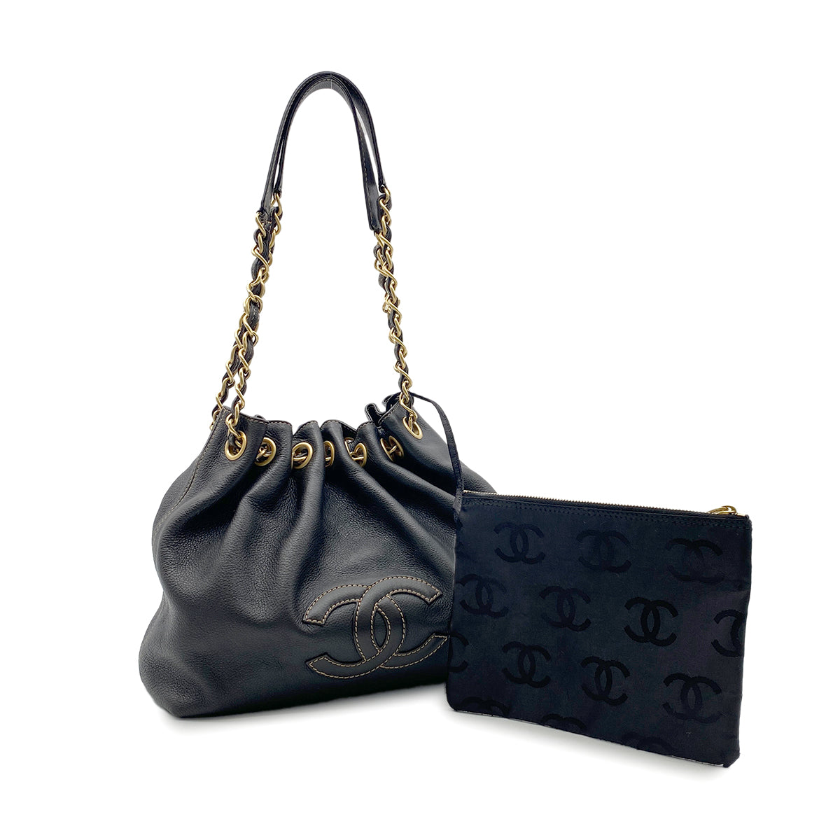 CHANEL VINTAGE WILD STITCH CHAIN SHOULDER BAG BLACK LEATHER 90272814