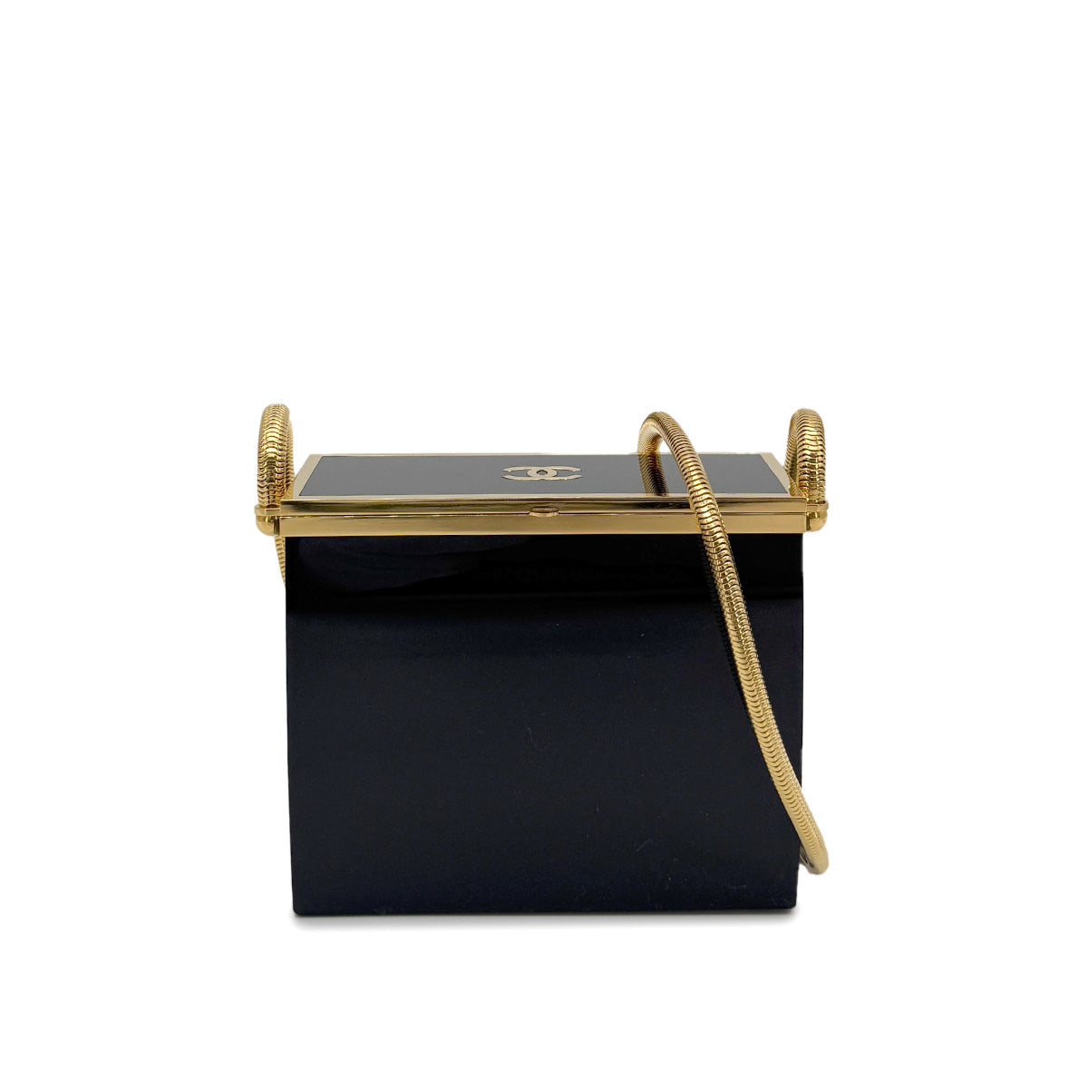 CHANEL VINTAGE MINAUDIERE SNAKE CHAIN SHOULDER VANITY BAG BLACK 97P 90272815