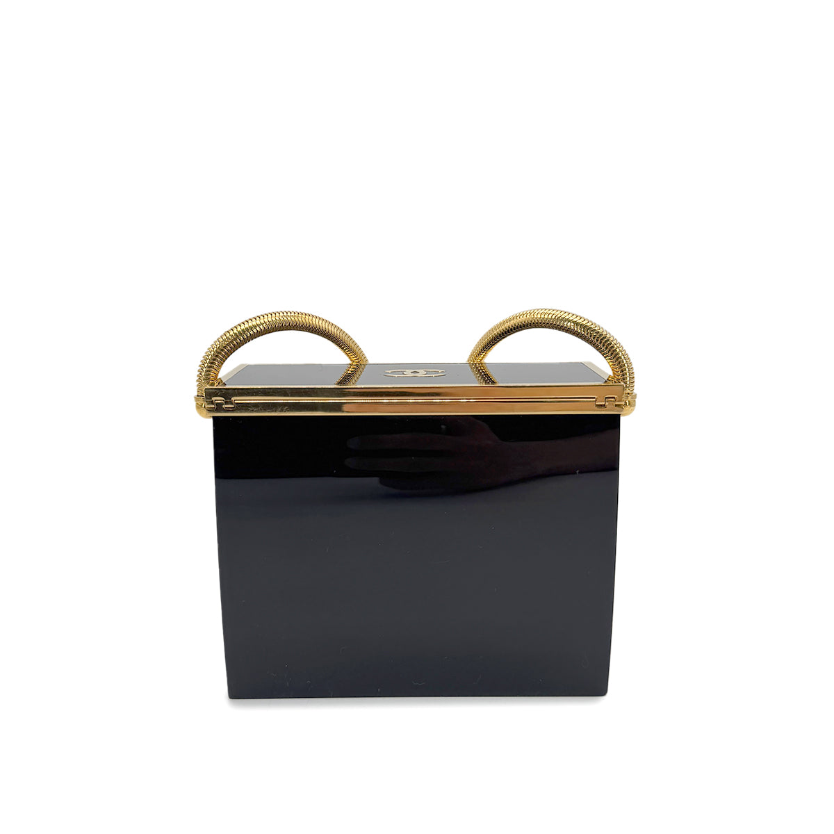 CHANEL VINTAGE MINAUDIERE SNAKE CHAIN SHOULDER VANITY BAG BLACK 97P 90272815