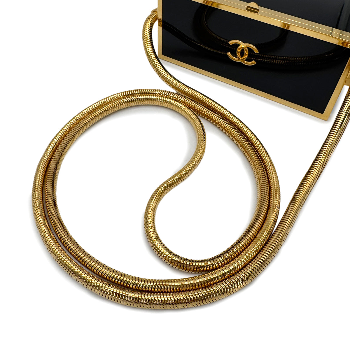 CHANEL VINTAGE MINAUDIERE SNAKE CHAIN SHOULDER VANITY BAG BLACK 97P 90272815
