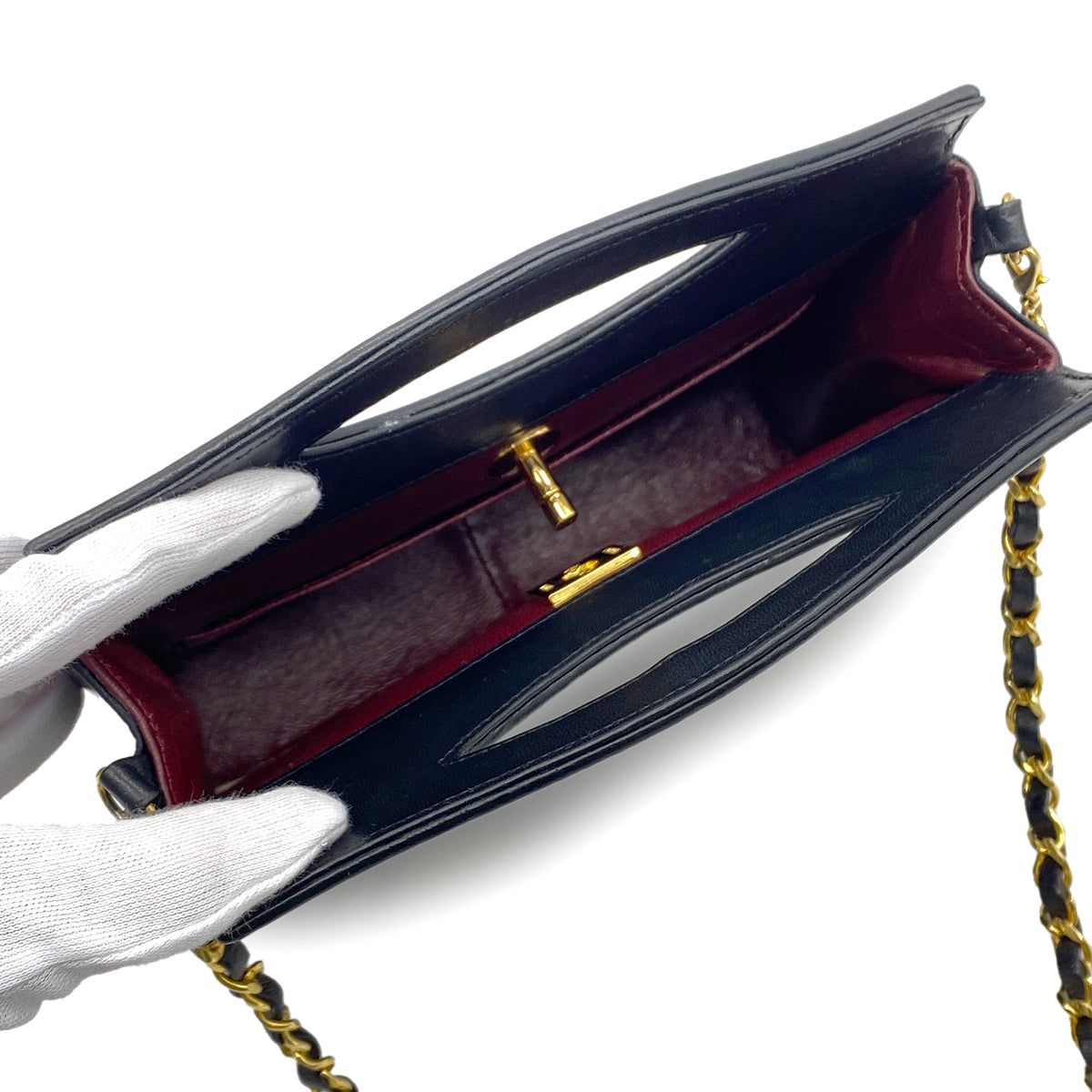 CHANEL VINTAGE MATELASSE HAND CHAIN SHOULDER BAG BLACK LAMB SKIN 90272817