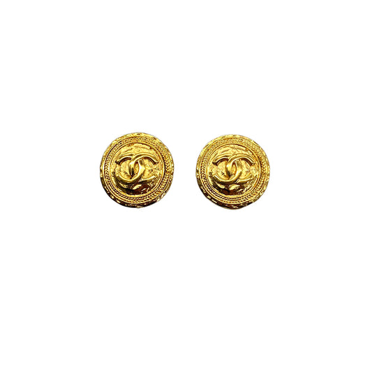 CHANEL VINTAGE EARRINGS COCOMARK ROUND GOLD ACCESSORY 90272829