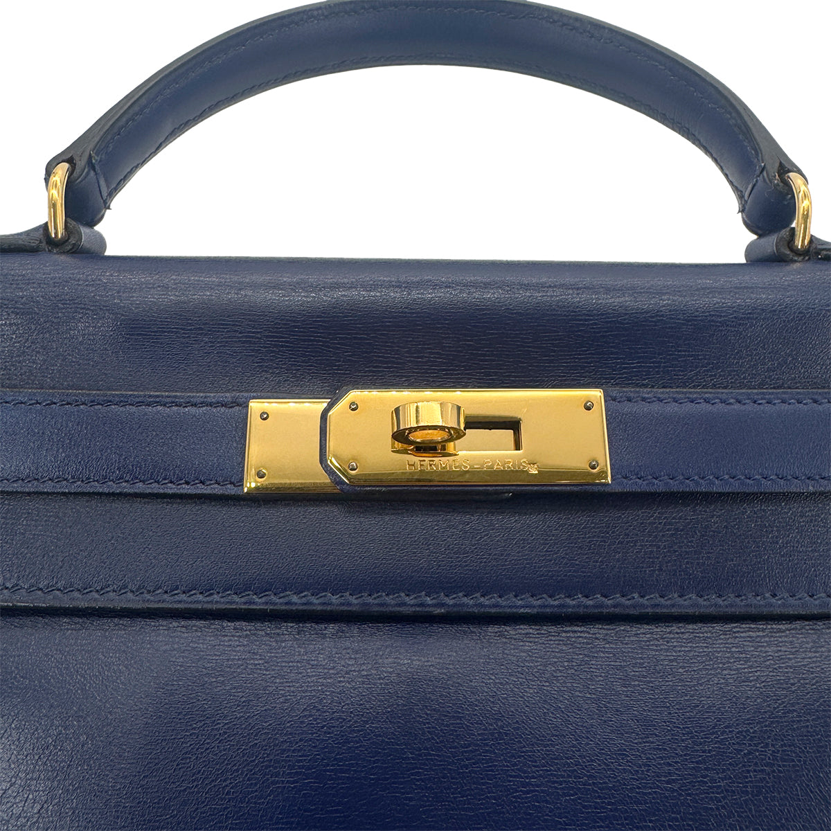 HERMES KELLY 28 RETOURNE BLUE BOX CALF HAND SHOULDER BAG 〇U GHW 90272852