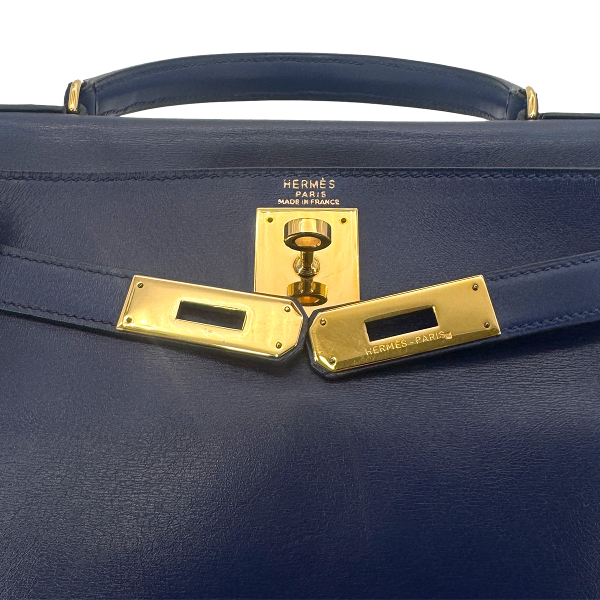 HERMES KELLY 28 RETOURNE BLUE BOX CALF HAND SHOULDER BAG 〇U GHW 90272852