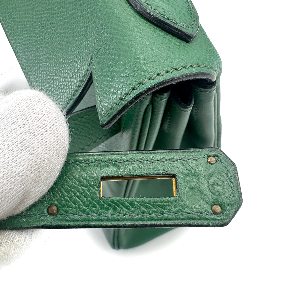 HERMES KELLY 28 RETOURNE GREEN COUCHEVEL HAND SHOULDER BAG 〇T GHW 90272858
