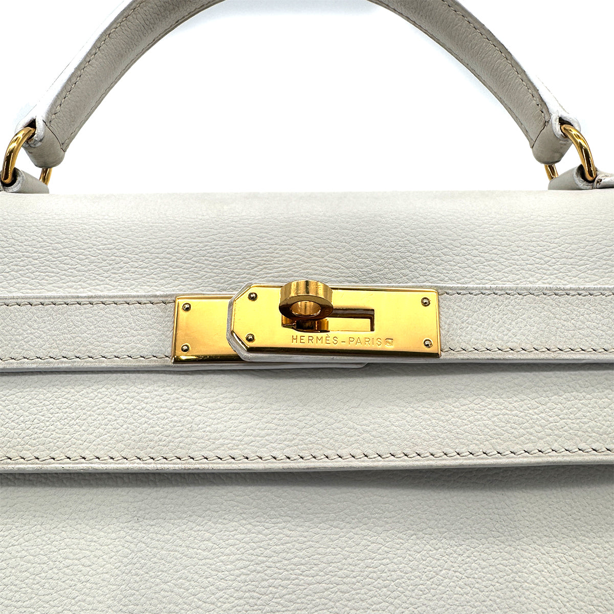 HERMES KELLY 32 RETOURNE WHITE GRAINE HAND SHOULDER BAG 〇Y 90272859