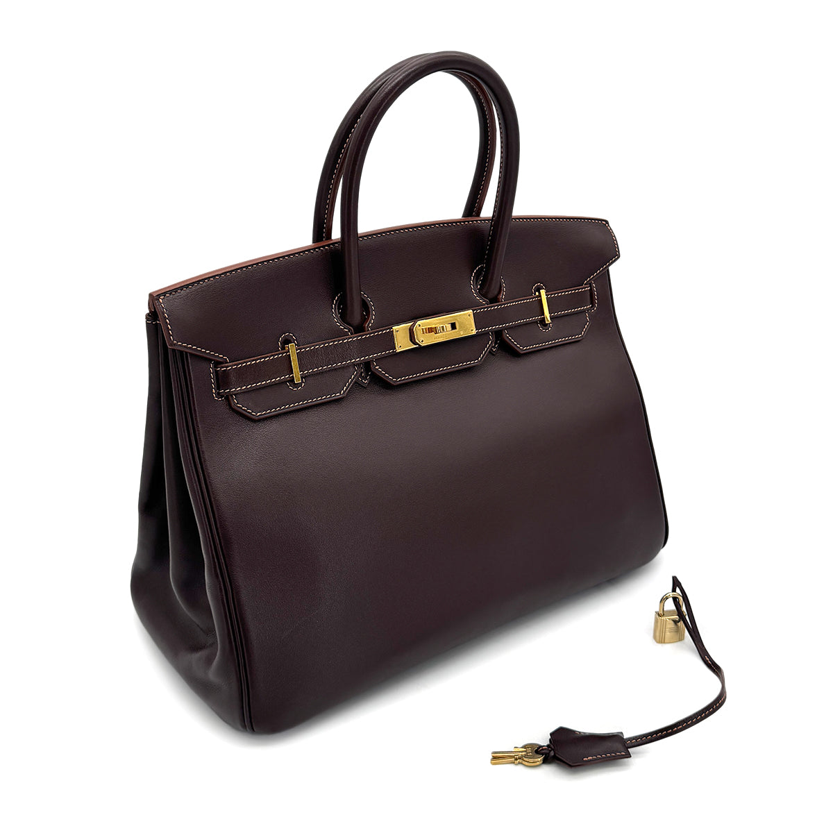 HERMES BIRKIN 35  HAVANE VEAU GULLIVER HAND BAG □B GHW 90272863