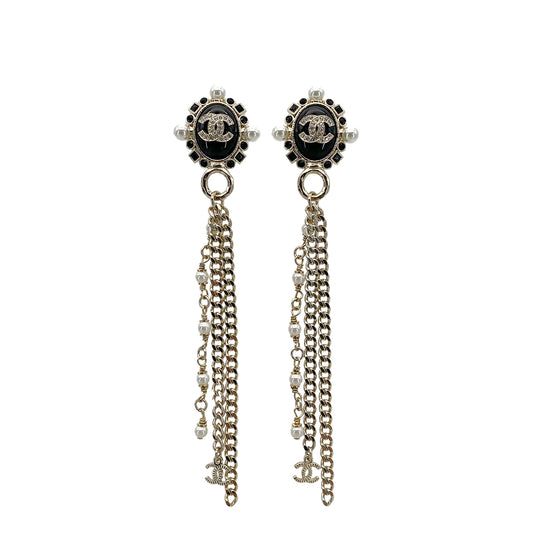 CHANEL EARRINGS SWING COCOMARK FAKEPEARL RHINESTONE ACCESSORY B22P 90272867