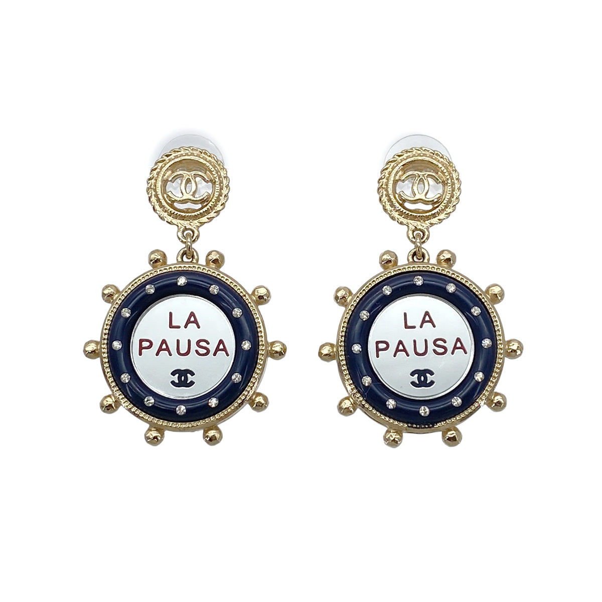 CHANEL EARRINGS LA PAUSA COCOMARK RHINESTONE ACCESSORY A19C 90272869