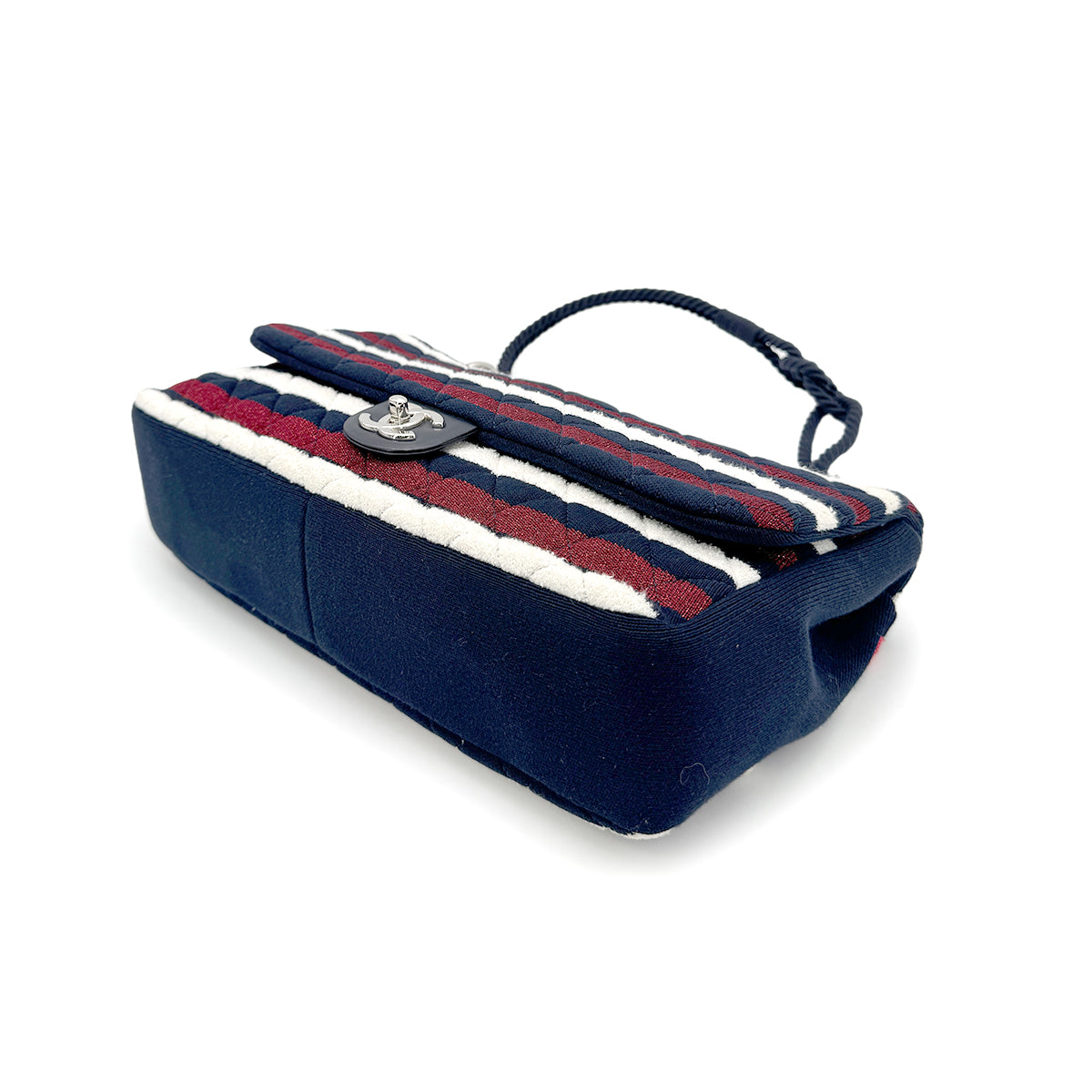 CHANEL CHAIN SHOULDER BAG WHITE NAVY RED CANVAS 90272874
