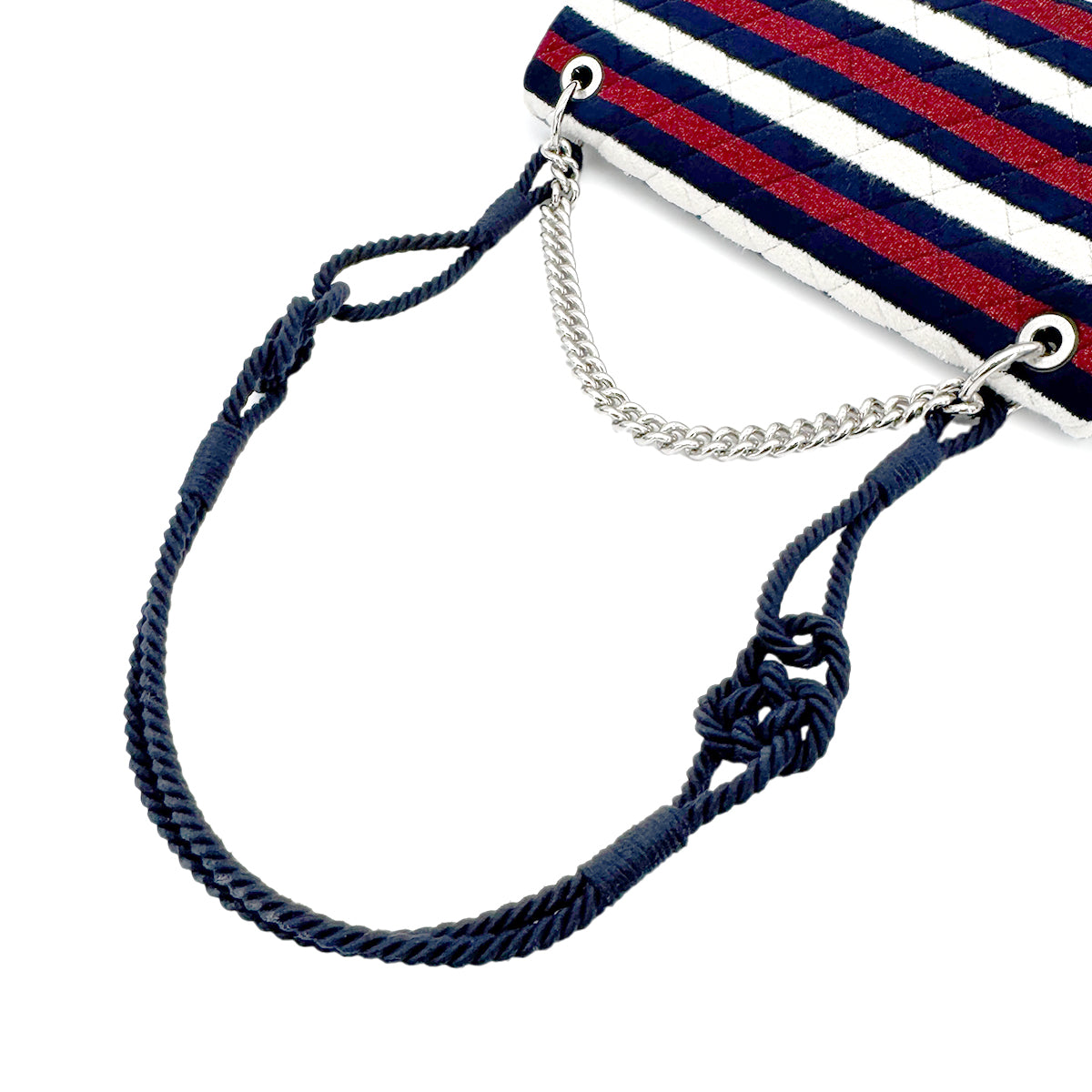 CHANEL CHAIN SHOULDER BAG WHITE NAVY RED CANVAS 90272874